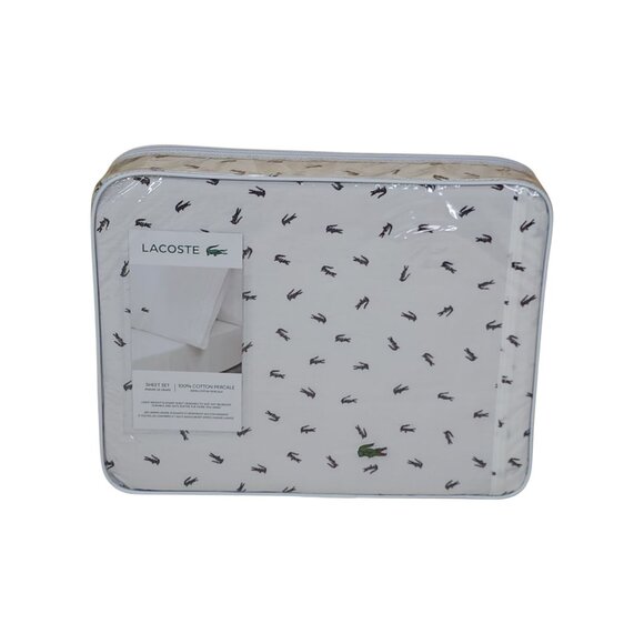 Lacoste Queen Sheet Set 100% Cotton Percale Lightweight Durable Crocodile - Picture 9 of 11